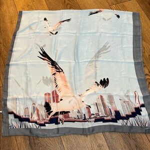 NWT Silver Lily Light Blue Seagull‎ Print Scarf/Swim Cover-Up 36X72 100% Viscose
